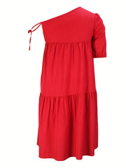  Casual Dress Plain Short Sleeve Asymmetric Stretch Dress