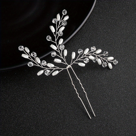 Bride Wedding Hair Comb Leaves Rhinestone Pearl Bridal Hair Comb