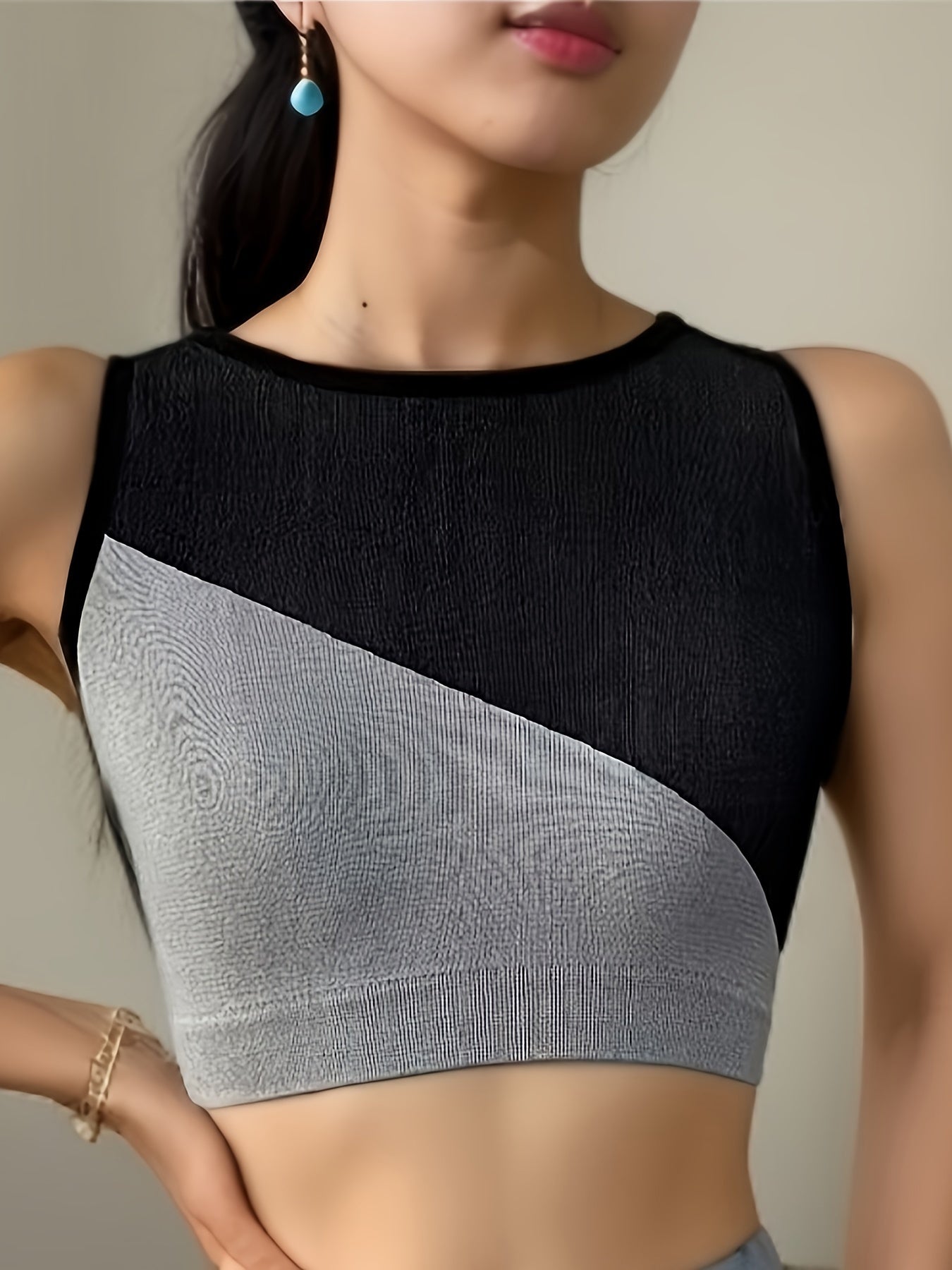 Block Sleeveless Crop Top Beauty Back Sports Tank Top Women's Clothing