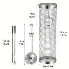 5pcs Stainless Steel BBQ Cage Grill Cage Seasoning Filter BBQ Fork