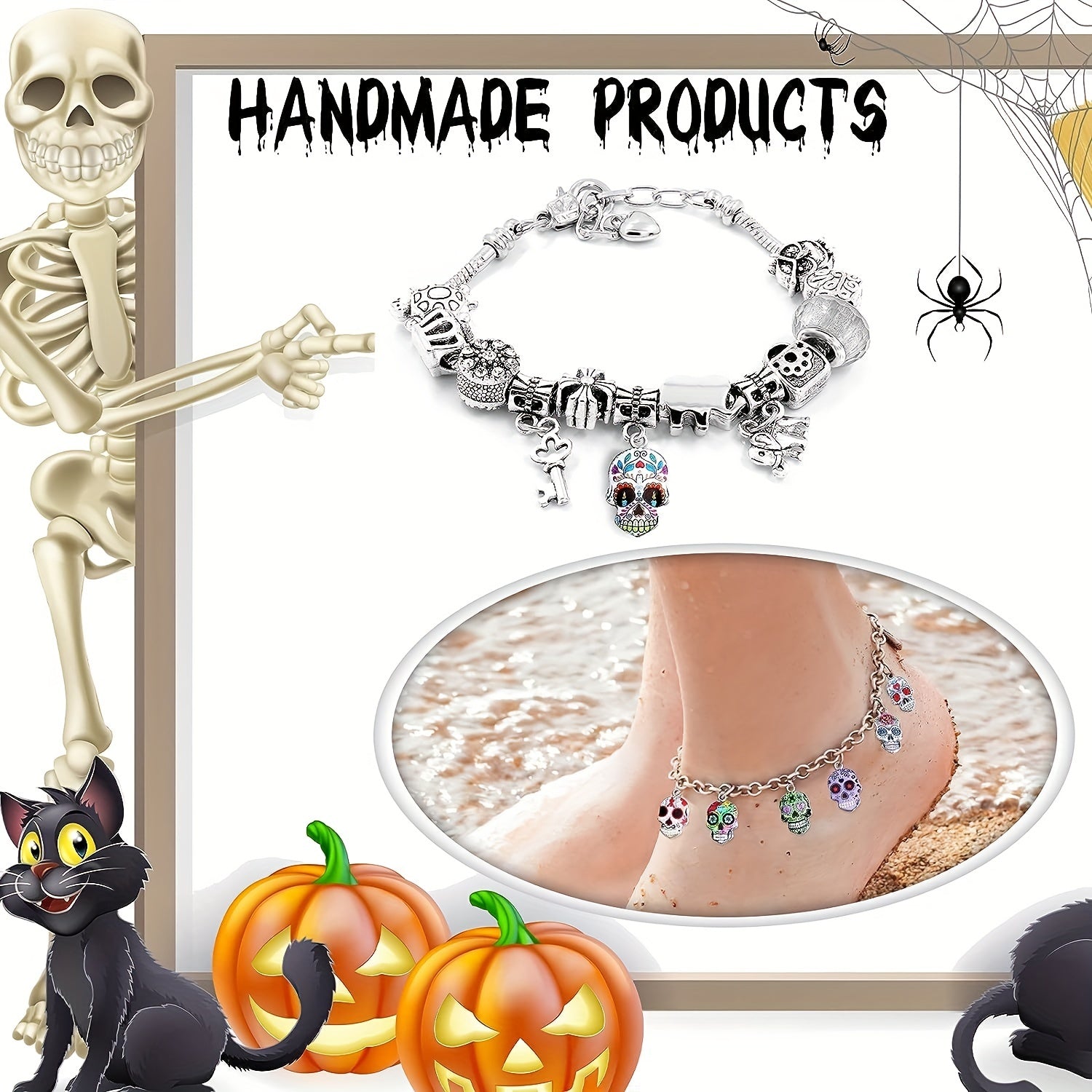 80pcs Halloween Skull Charms Dead Flower Enamel Skull Pendants Alloy Charms