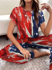 Women's Plus Flag Patterned Pajama Set, Independence Casual