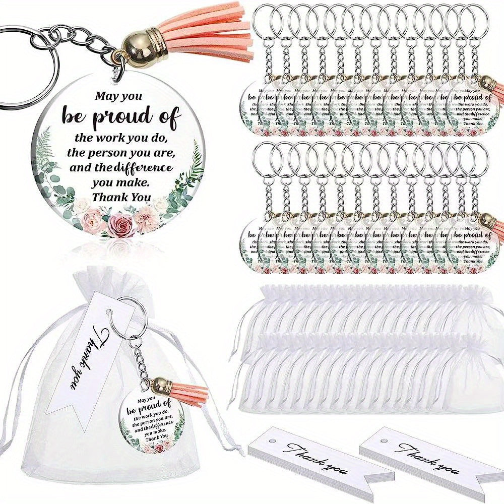 48PCS Acrylic Blanks Set Floral Print Keychain Kit