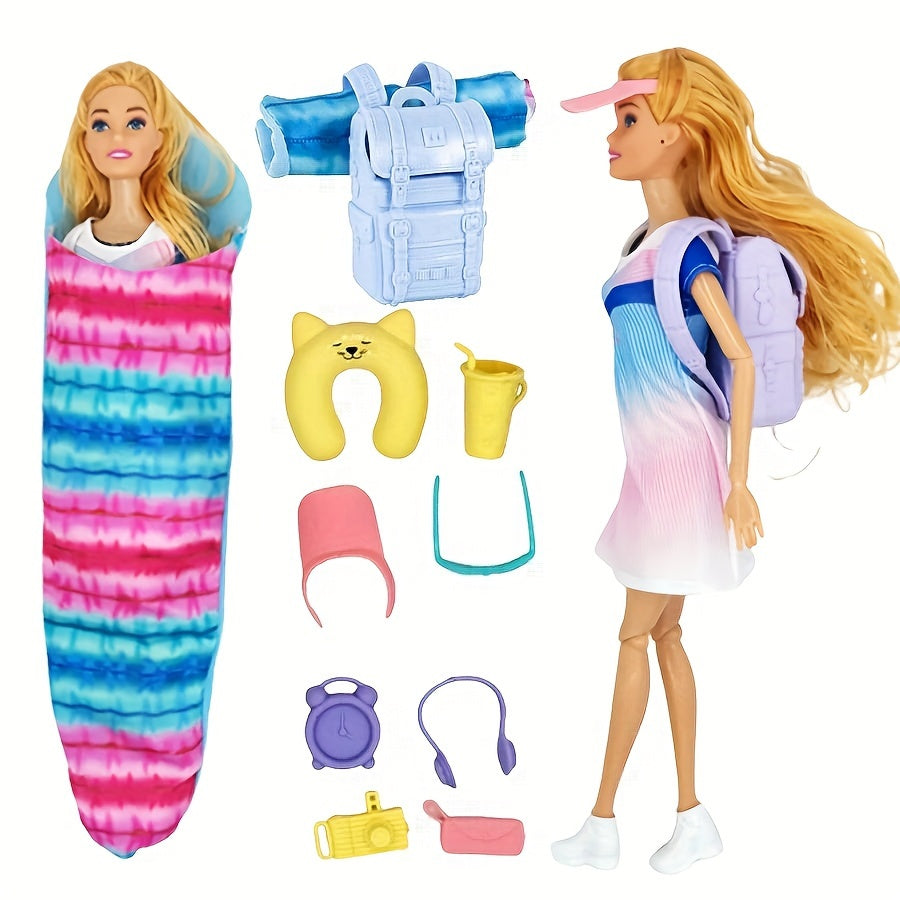 10pc Doll Accessories for 11.5" Dolls, Backpacks, Sleeping Bags, Travel Toy