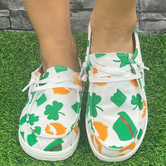 Women's Colorful Clover & Hat Flat Skate Shoes Lightweight Walking Shoes