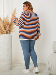  Casual Stripe Print Round Neck Jumper