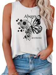  Butterfly Print Tank Top Stretch Sleeveless Tee