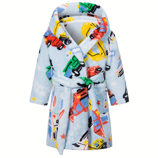 Boys Soft Flannel Hooded Bathrobe Kids Clothes Sleepwear