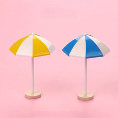 1:12 Scale Yellow Beach Umbrella Set with Wooden Stands