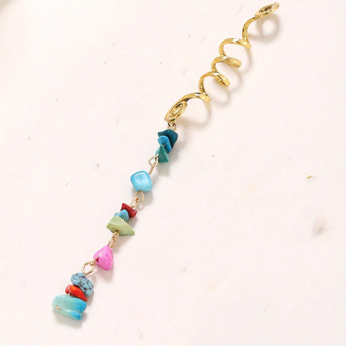 Braided Hair Ring Natural Stone Pendant Hair Buckle Dredlock Vintage Hair Clip