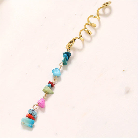 Braided Hair Ring Natural Stone Pendant Hair Buckle Dredlock Vintage Hair Clip