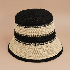 Wide Stripe Knitted Bucket Hat Casual Block Sunscreen Cloche Hats