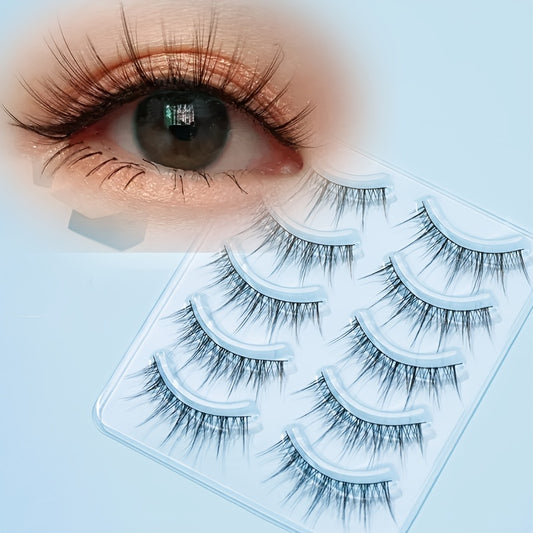 5 Pairs Fairy Tip Tail Cross False Eyelashes Natural Look Reusable Thick Long