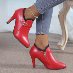 Women's Lace Stiletto Ankle Boots Pointed Toe High Heels