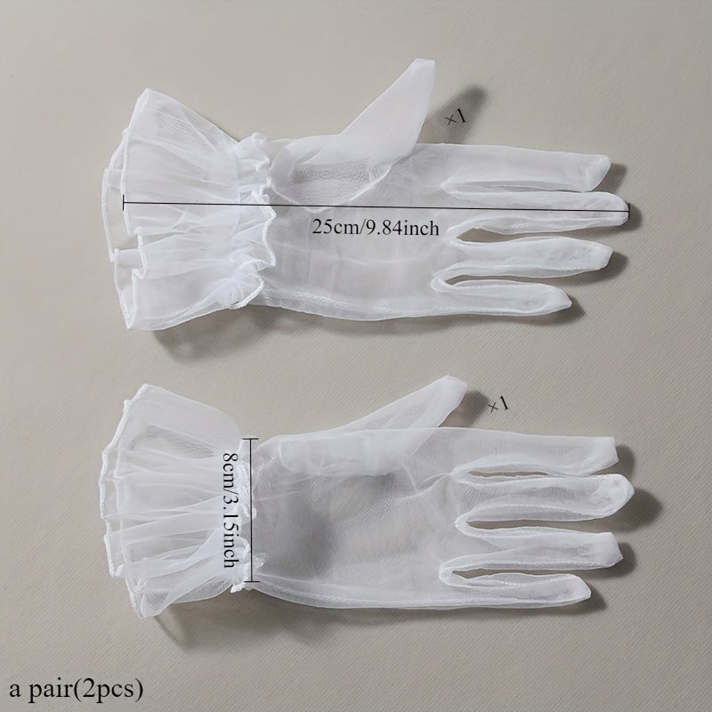 2pcs Sheer Mesh Short Gloves Ruffled Sleeve L