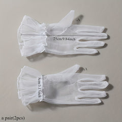 2pcs Sheer Mesh Short Gloves Ruffled Sleeve L