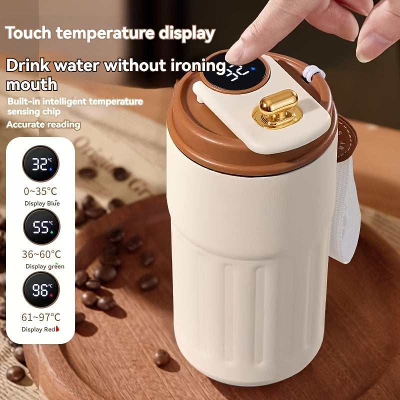 5oz Insulated Coffee Mug with Temp Display, Travel Cup, Metal Landscape Theme