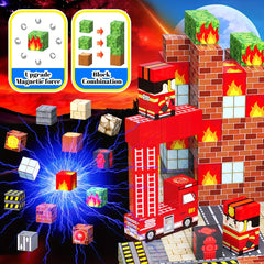 Magnetic Building Blocks Firefighter & Fire Truck Playset Educational Toy