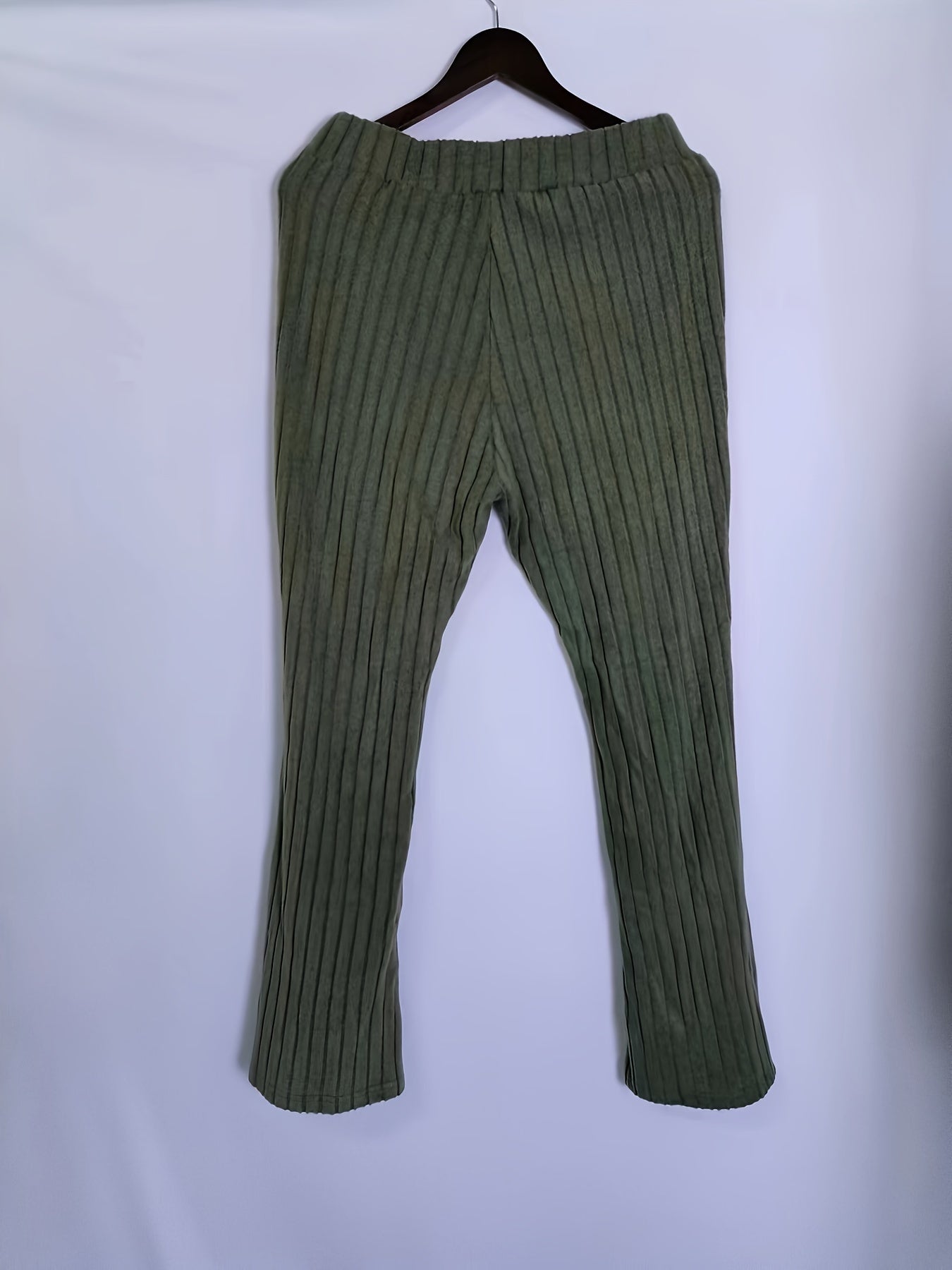  Ribbed High Rise Flared Leg Trousers
