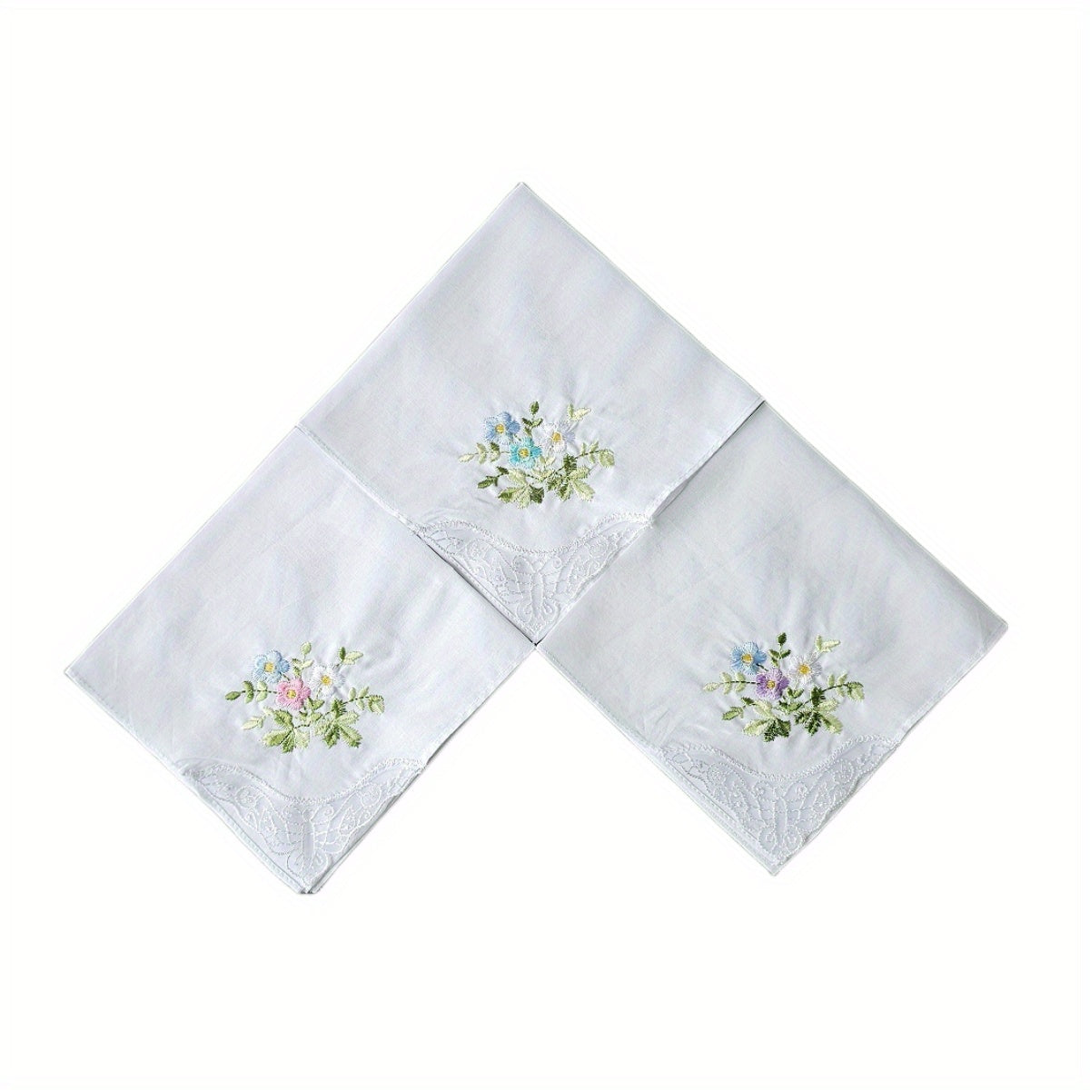 3PCS 60S Embroidered Handkerchief Lace Butterfly Wedding Hankies