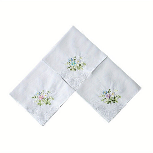 3PCS 60S Embroidered Handkerchief Lace Butterfly Wedding Hankies