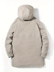 Men's Hooded Puffer Jacket Warm Winter Big Pockets Solid Coat