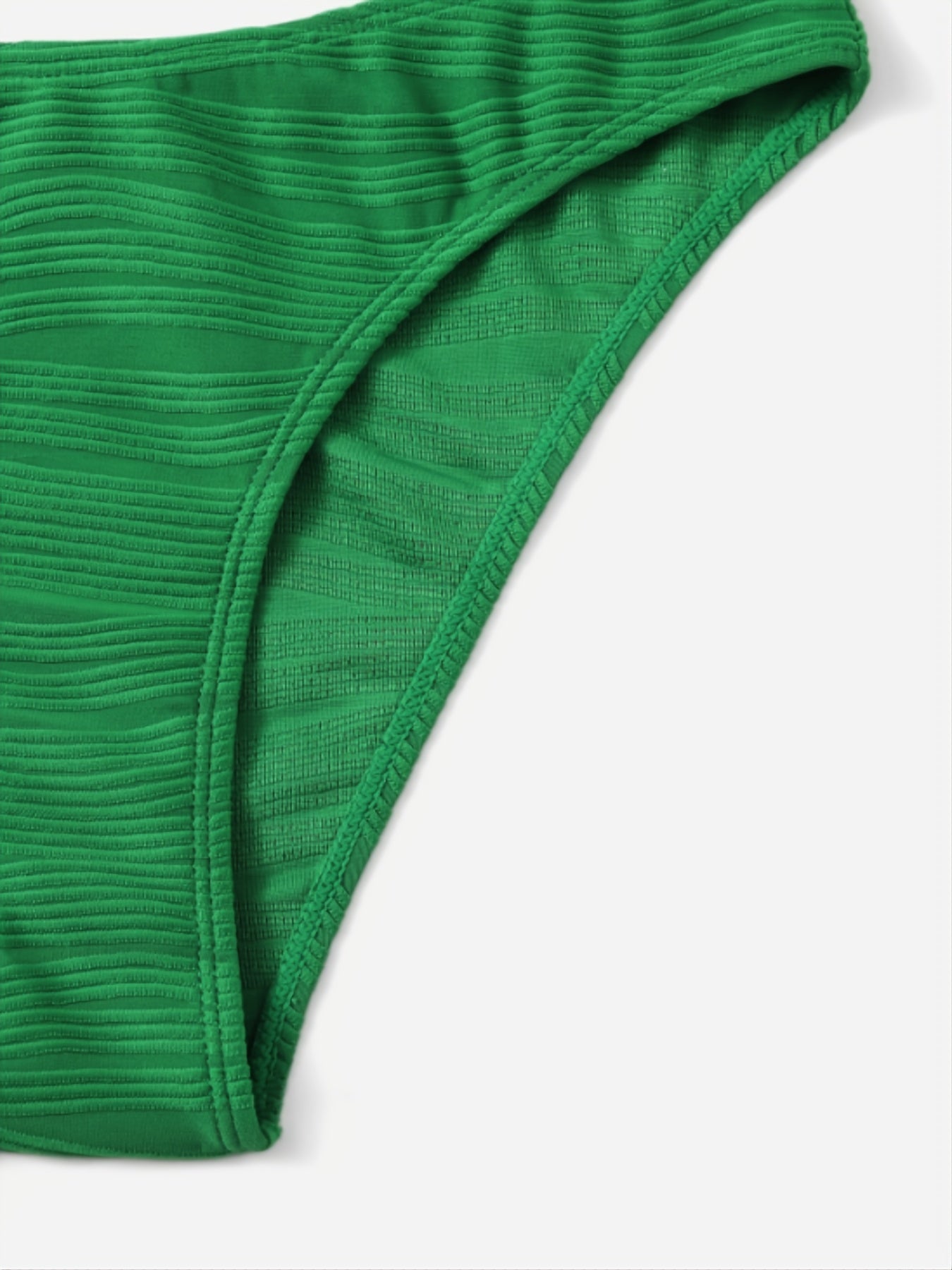 Textured V Neck Triangle Bikini Swimsuit