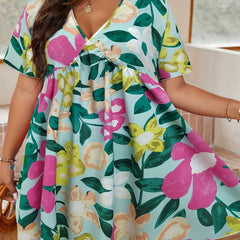  Floral Print Ruffle Sleeve V Neck Mini Dress