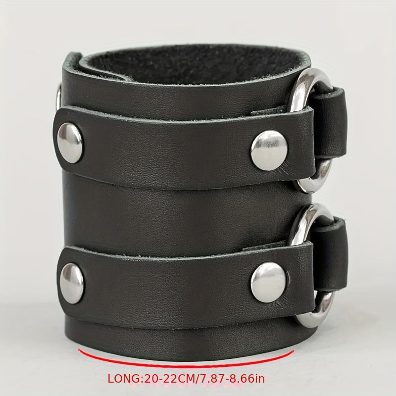 Stylish Leather Bracelet Double Circle Bracelet Men's Wristband