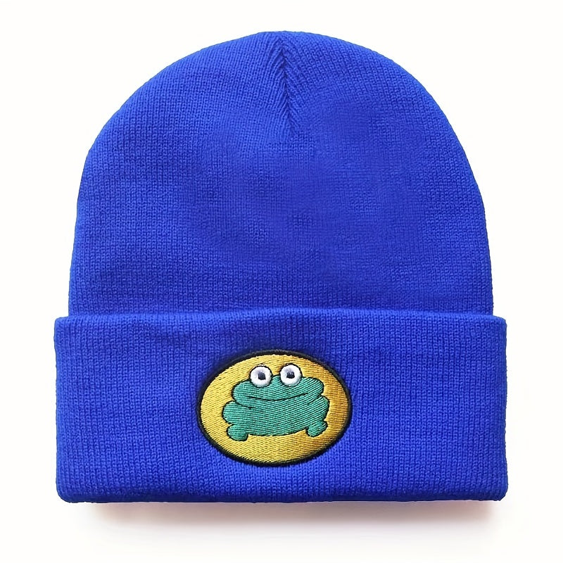 Cartoon Frog Embroidery Beanie Hat Warm Unisex Ski Cap