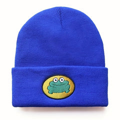 Cartoon Frog Embroidery Beanie Hat Warm Unisex Ski Cap