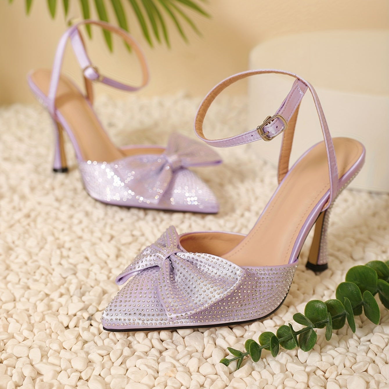 Bowknot & Rhinestone Stiletto Heeled Shoes