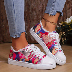 Women's Art Printed Canvas Low Top Sneakers Lace Up Round Toe Casual Shoes