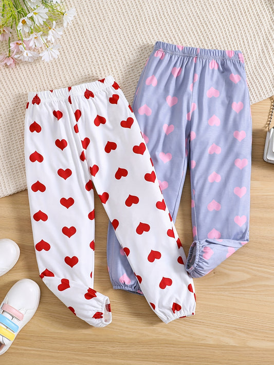 2Pcs Toddler Girls Heart Print Jogger Pants
