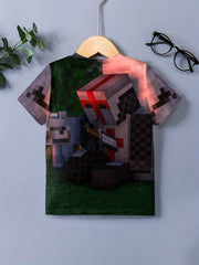 Boys Pixel Warrior Print T shirt Short Sleeve Casual Outdoor Tees Top