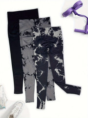 3pcs Tie Dye Yoga Pants High Stretch Sports Leggings