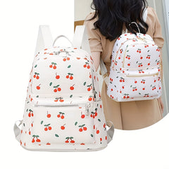 Cherry Printed Large Capacity Preppy Backpack Nylon Durable Lightweight