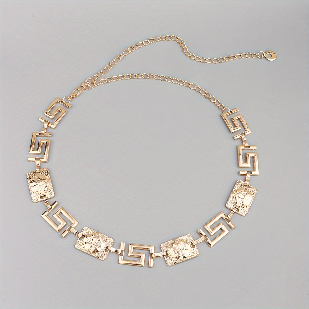 Geometric Chain Belt Tiger Head Engraved Girdle