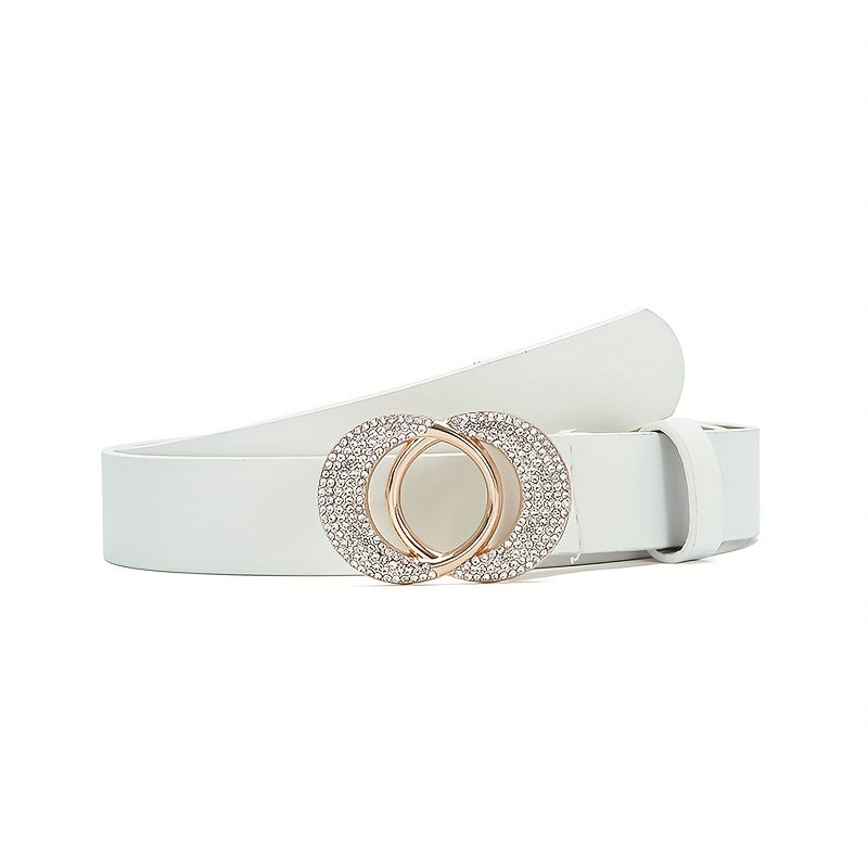Artificial Diamond Double Round Buckle Leather Belt