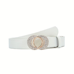 Artificial Diamond Double Round Buckle Leather Belt
