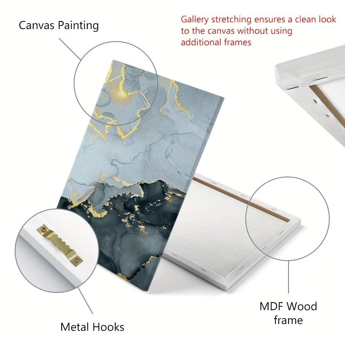 3pcs Framed Modern Ink Paintings with Marble Texture and Golden Accents