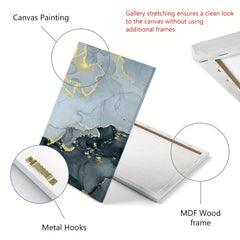 3pcs Framed Modern Ink Paintings with Marble Texture and Golden Accents