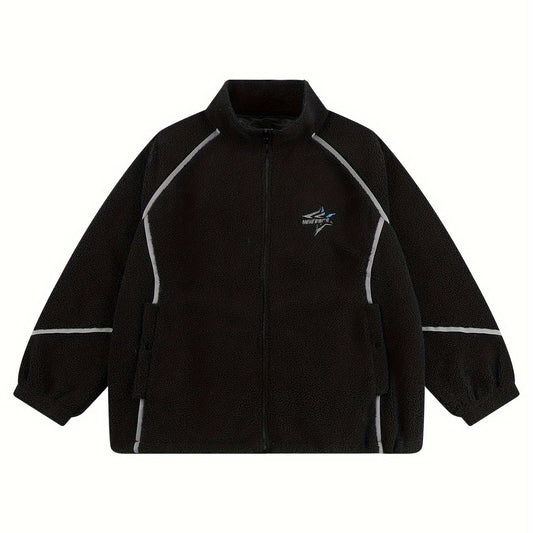 Men's Classic Fleece Track Jacket Stand Collar Zip Up for Spring Fall