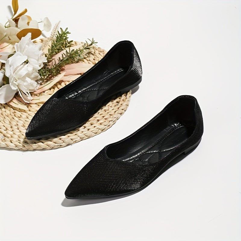Women's Satin Ballet Flats Pointed Toe Soft Sole Slip On Shoes