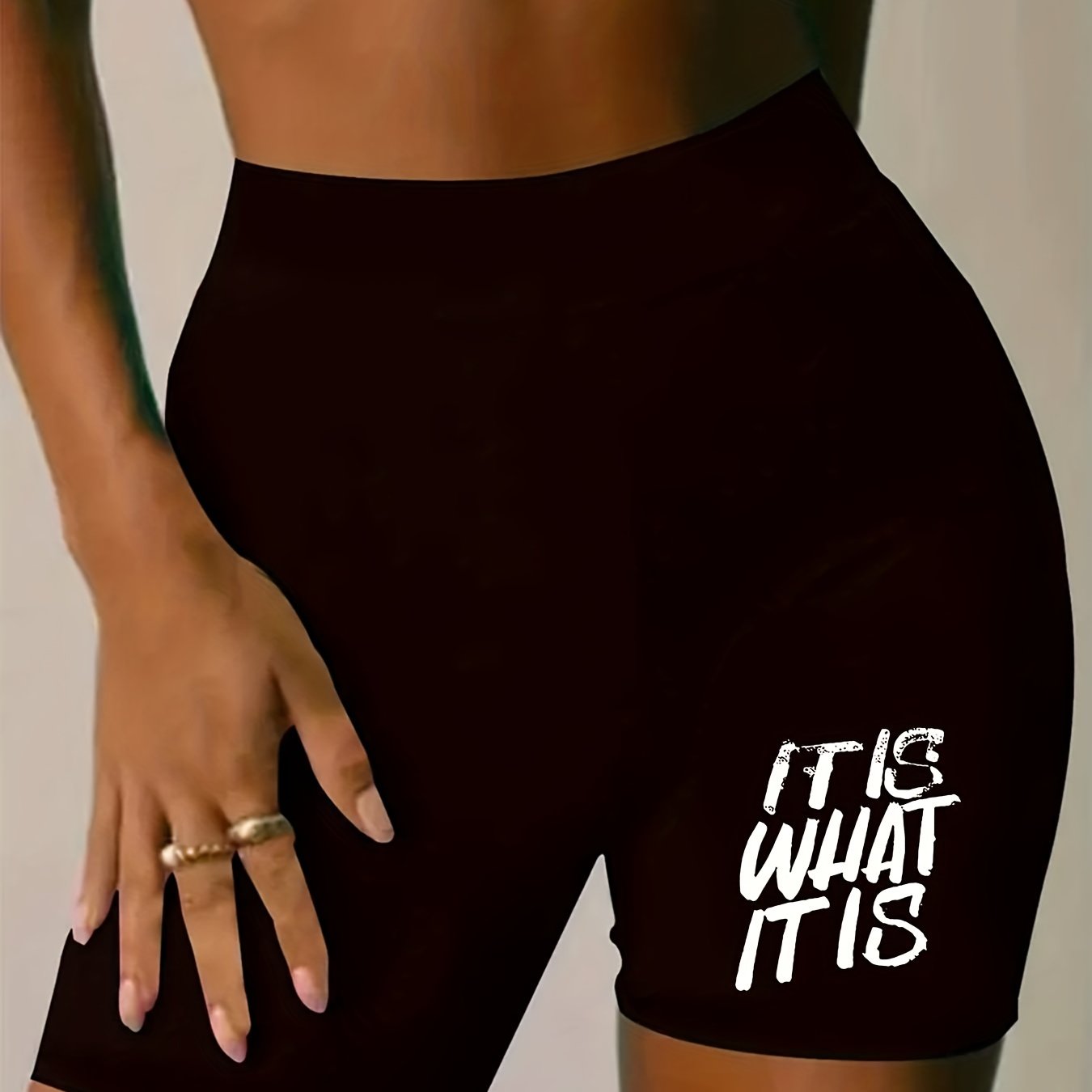  Casual Shorts Women's Plus Letter Print High Rise Biker Shorts
