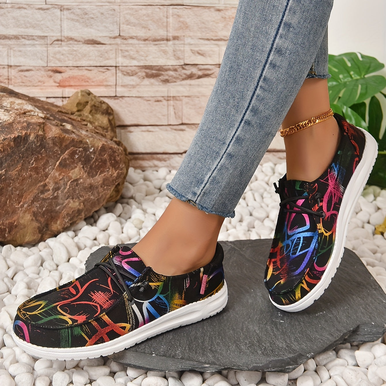 Women's Colorful Canvas Slip-On Loafers Lightweight Walking Shoes