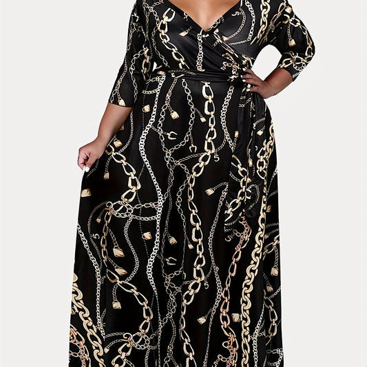  Chain Print Maxi Dress with Belt
