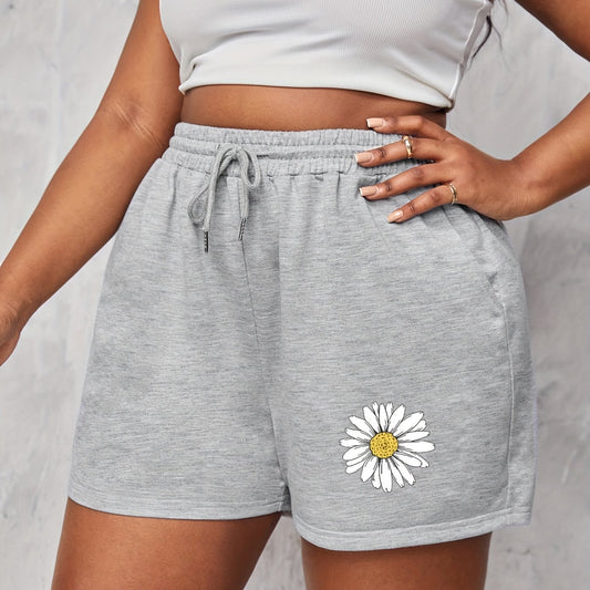  Casual Daisy Print High Waist Drawstring Shorts