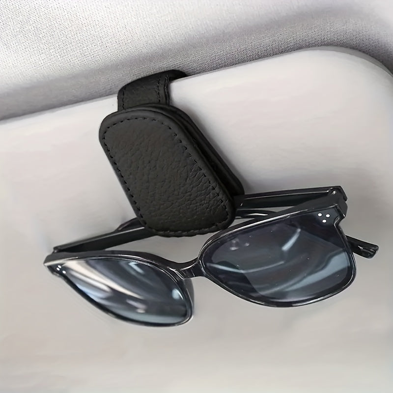 Car Sun Visor Magnetic Leather Sunglasses Holder & Card Holder Grey Red