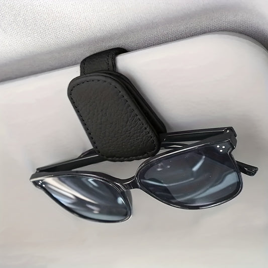 Car Sun Visor Magnetic Leather Sunglasses Holder & Card Holder Grey Red